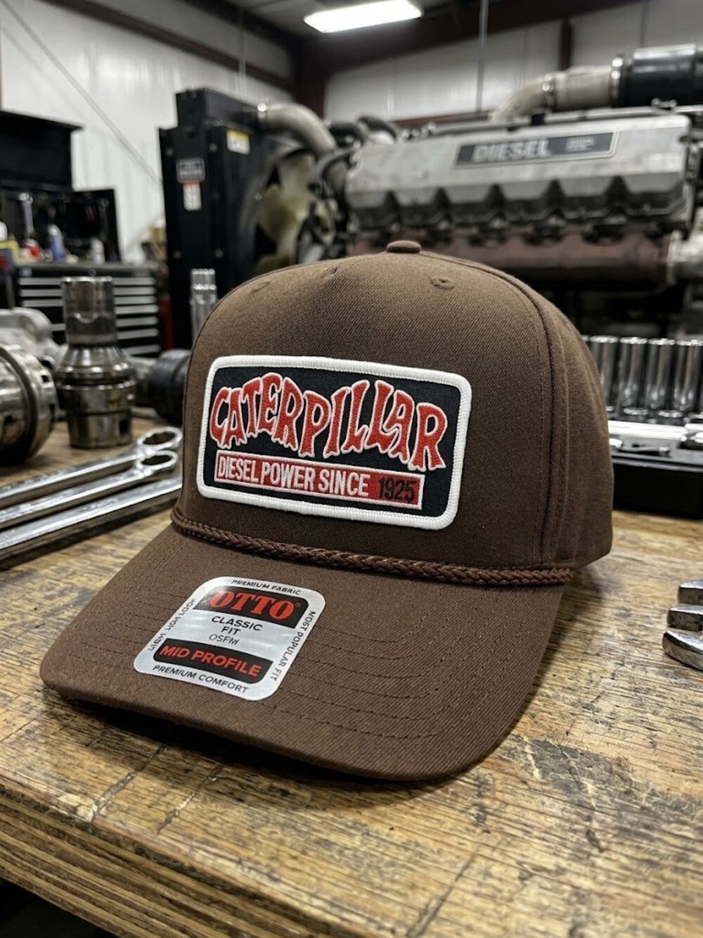 Retro Caterpillar Hat Diesel Power 1925 Brown OTTO Rope Snapback Cap USA Made Ne